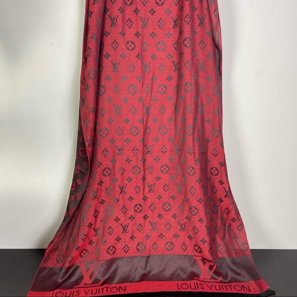 Accessories - Louis Vuitton Red Monogrammed Scarf Shawl